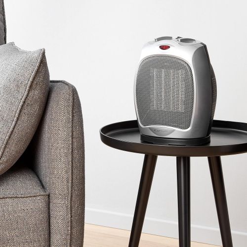  [아마존베스트]AmazonBasics 1500W Oscillating Ceramic Heater with Adjustable Thermostat, Silver