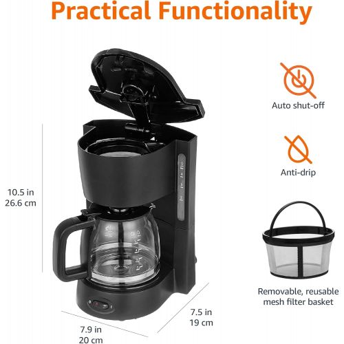  Amazon Basics 5-Cup (25 Oz) Coffeemaker with Glass Carafe and Reusable Filter, Black