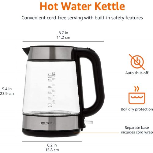  Amazon Basics Electric Glass and Steel Hot Tea Water Kettle - 1.7-Liter