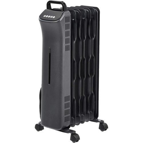  Amazon Basics Portable Digital Radiator Heater with 7 Wavy Fins and Remote Control, Black, 1500W