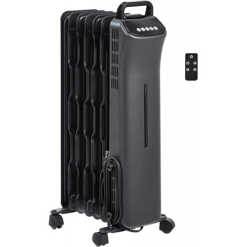  Amazon Basics Portable Digital Radiator Heater with 7 Wavy Fins and Remote Control, Black, 1500W