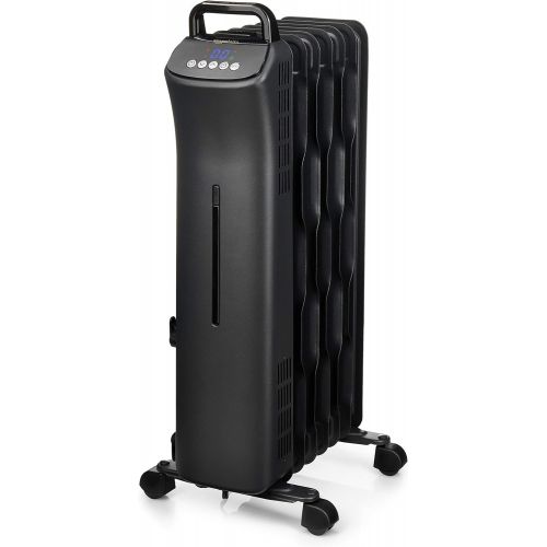  Amazon Basics Portable Digital Radiator Heater with 7 Wavy Fins and Remote Control, Black, 1500W