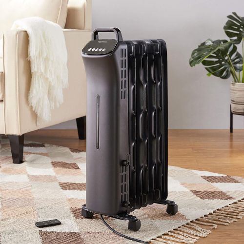  Amazon Basics Portable Digital Radiator Heater with 7 Wavy Fins and Remote Control, Black, 1500W