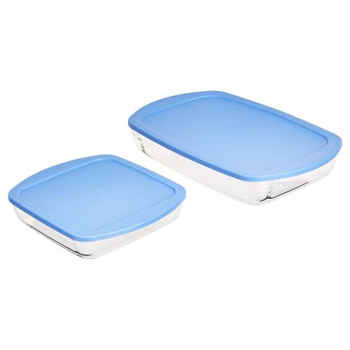  Amazon Basics Oven Safe Glass Baking and Food Storage Dish Set with BPA-Free Lids, Set of 2, Rectangular 3.6L and Square 1.6L