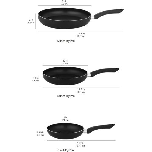  Amazon Basics 3-Piece Non-Stick Frying Pan Set - 8 Inch, 10 Inch, and 12 Inch