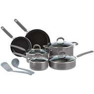 Amazon Basics Ceramic Non-Stick 12-Piece Cookware Set, Grey - Pots, Pans and Utensils