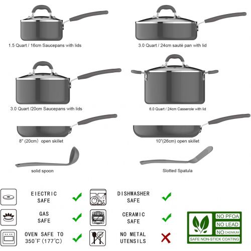  Amazon Basics Ceramic Non-Stick 12-Piece Cookware Set, Grey - Pots, Pans and Utensils