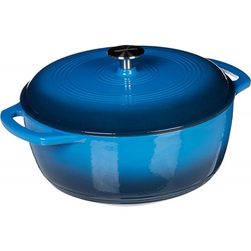  Amazon Basics Enameled Cast Iron Covered Dutch Oven, 4.3-Quart, Blue