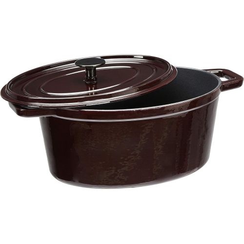  Amazon Basics Enameled Cast Iron Oval Dutch Oven, 6-Quart, Deep Cranberry