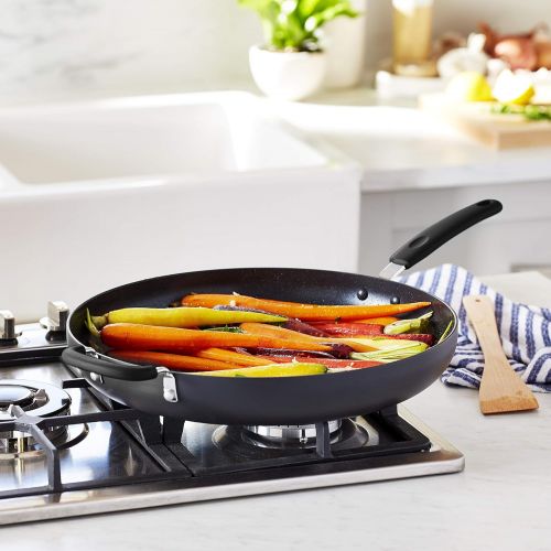  Amazon Basics Hard Anodized Non-Stick 14-Inch Skillet with Helper Handle, Black