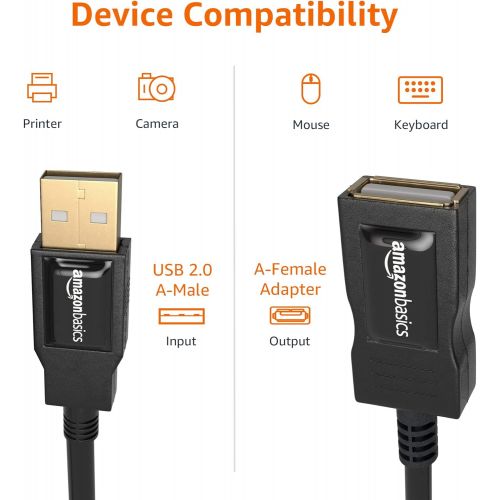  [아마존베스트]AmazonBasics USB 2.0 Extension Cable - A-Male to A-Female Adapter Cord - 9.8 Feet (3 Meters), Black