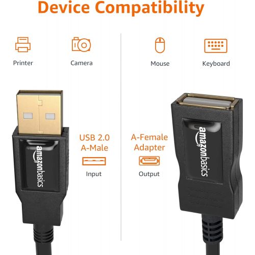  [아마존베스트]AmazonBasics USB 2.0 Extension Cable - A-Male to A-Female Adapter Cord - 3.3 Feet (1 Meters)