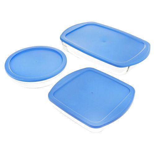  [아마존베스트]Amazon Basics Glass Bakeware and Food Storage Set with BPA-Free Lids, Set of 3