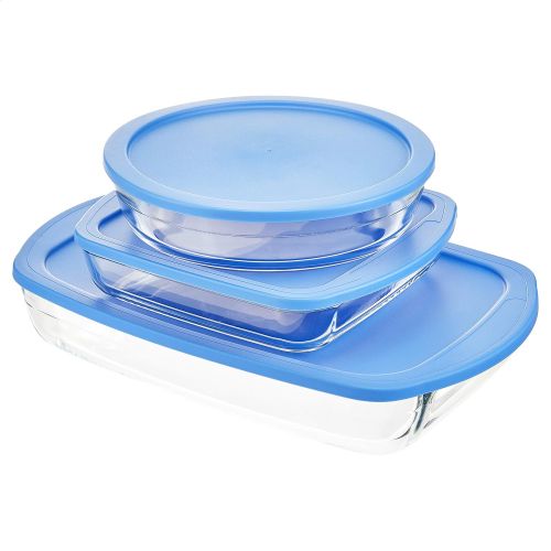  [아마존베스트]Amazon Basics Glass Bakeware and Food Storage Set with BPA-Free Lids, Set of 3