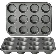 [아마존베스트]Amazon Basics Nonstick Carbon Steel Muffin Pan, Set of 2, 12 Cups Each