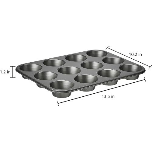  [아마존베스트]Amazon Basics Nonstick Carbon Steel Muffin Pan, Set of 2, 12 Cups Each