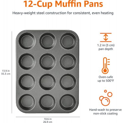  [아마존베스트]Amazon Basics Nonstick Carbon Steel Muffin Pan, Set of 2, 12 Cups Each