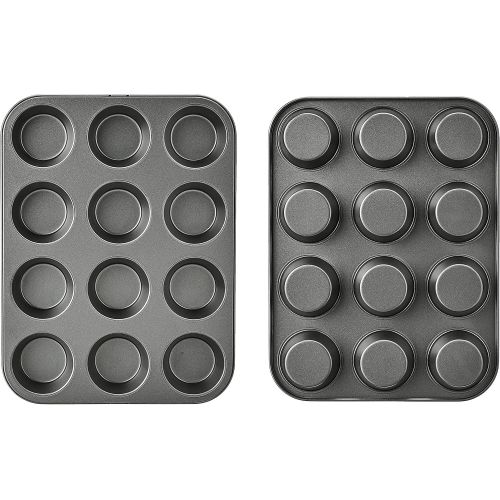  [아마존베스트]Amazon Basics Nonstick Carbon Steel Muffin Pan, Set of 2, 12 Cups Each