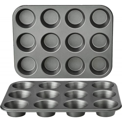  [아마존베스트]Amazon Basics Nonstick Carbon Steel Muffin Pan, Set of 2, 12 Cups Each