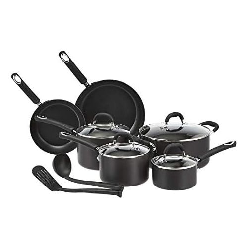  [아마존베스트]Amazon Basics Hard Anodized Non-Stick 12-Piece Cookware Set, Black - Pots, Pans and Utensils