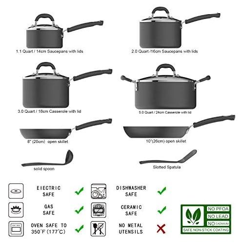  [아마존베스트]Amazon Basics Hard Anodized Non-Stick 12-Piece Cookware Set, Black - Pots, Pans and Utensils