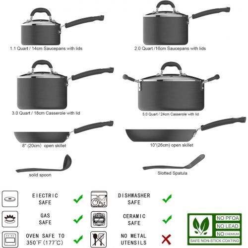  [아마존베스트]Amazon Basics Hard Anodized Non-Stick 12-Piece Cookware Set, Black - Pots, Pans and Utensils