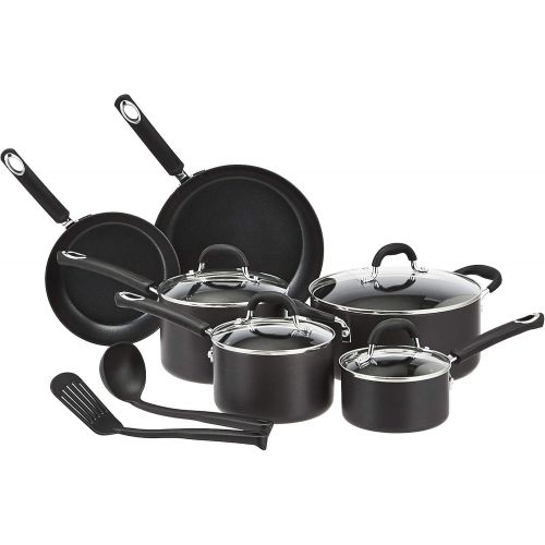  [아마존베스트]Amazon Basics Hard Anodized Non-Stick 12-Piece Cookware Set, Black - Pots, Pans and Utensils