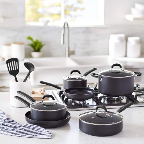  [아마존베스트]Amazon Basics Hard Anodized Non-Stick 12-Piece Cookware Set, Black - Pots, Pans and Utensils