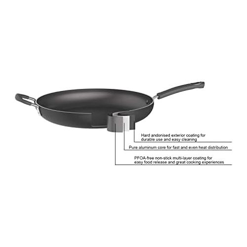  [아마존베스트]Amazon Basics Hard Anodized Non-Stick 14-Inch Skillet with Helper Handle, Black