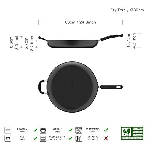  [아마존베스트]Amazon Basics Hard Anodized Non-Stick 14-Inch Skillet with Helper Handle, Black