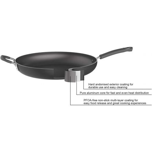  [아마존베스트]Amazon Basics Hard Anodized Non-Stick 14-Inch Skillet with Helper Handle, Black