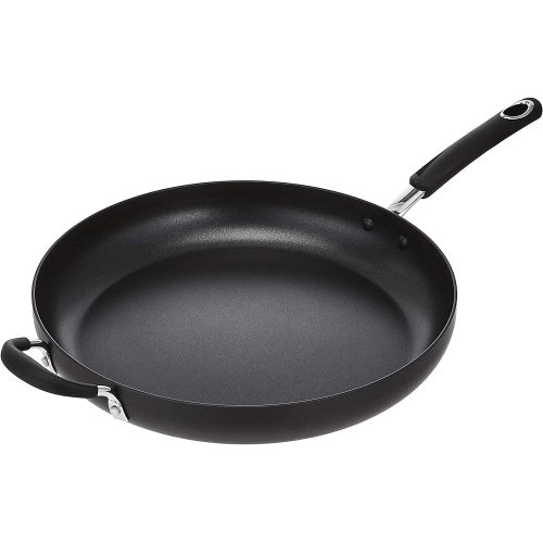  [아마존베스트]Amazon Basics Hard Anodized Non-Stick 14-Inch Skillet with Helper Handle, Black