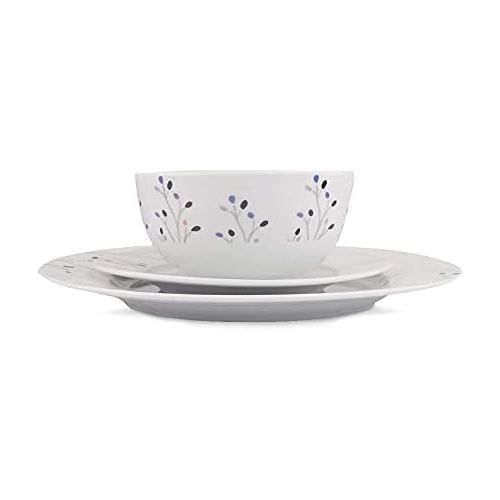  [아마존베스트]Amazon Basics 18-Piece Kitchen Dinnerware Set, Plates, Dishes, Bowls, Service for 6, Branches