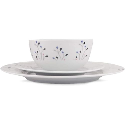  [아마존베스트]Amazon Basics 18-Piece Kitchen Dinnerware Set, Plates, Dishes, Bowls, Service for 6, Branches