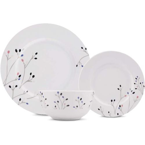  [아마존베스트]Amazon Basics 18-Piece Kitchen Dinnerware Set, Plates, Dishes, Bowls, Service for 6, Branches