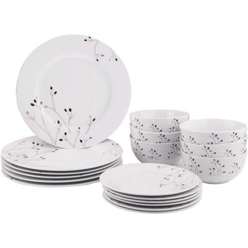  [아마존베스트]Amazon Basics 18-Piece Kitchen Dinnerware Set, Plates, Dishes, Bowls, Service for 6, Branches