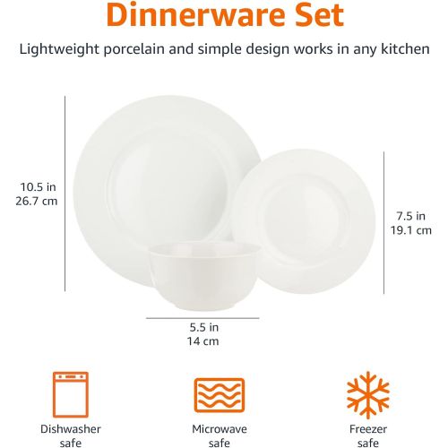  [아마존베스트]Amazon Basics 18-Piece White Kitchen Dinnerware Set, Dishes, Bowls, Service for 6