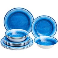 [아마존베스트]Amazon Basics 12-Piece Melamine Dinnerware Set - Service for 4, Blue Crackle Glaze
