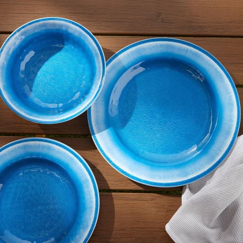  [아마존베스트]Amazon Basics 12-Piece Melamine Dinnerware Set - Service for 4, Blue Crackle Glaze