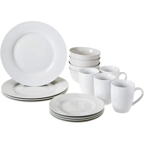  [아마존베스트]Amazon Basics 16-Piece Kitchen Dinnerware Set, Plates, Bowls, Mugs, Service for 4, White