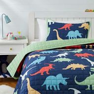 [아마존베스트]Amazon Basics Kids Dinosaur Squad 100% Cotton Reversible Quilt Bedspread - Twin, Dinosaur Squad/ Leafy Green