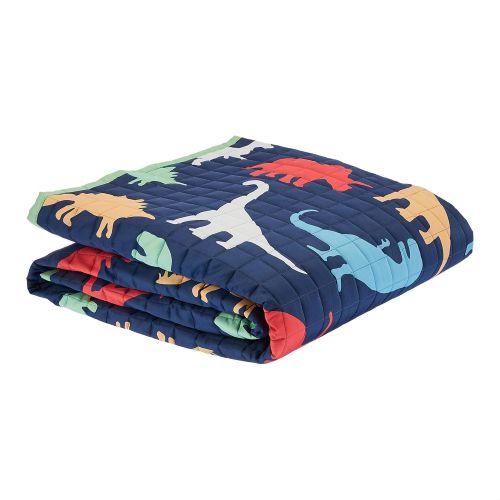  [아마존베스트]Amazon Basics Kids Dinosaur Squad 100% Cotton Reversible Quilt Bedspread - Twin, Dinosaur Squad/ Leafy Green