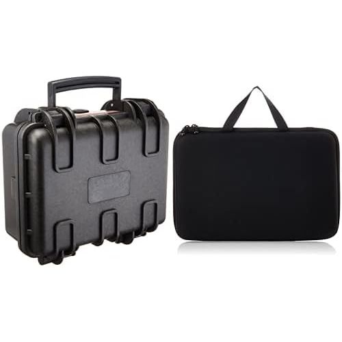  Amazon Basics Small Hard Camera Carrying Case - 12 x 11 x 6 Inches, Black & Large Carrying Case for GoPro and Accessories - 13 x 9 x 2.5 Inches, Black