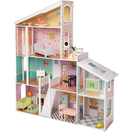  Amazon Basics 4-Story Wooden Dollhouse and Furniture Accessories for 12-inch Dolls