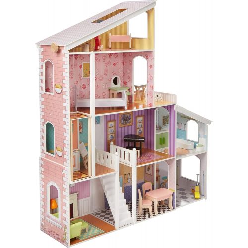  Amazon Basics 4-Story Wooden Dollhouse and Furniture Accessories for 12-inch Dolls