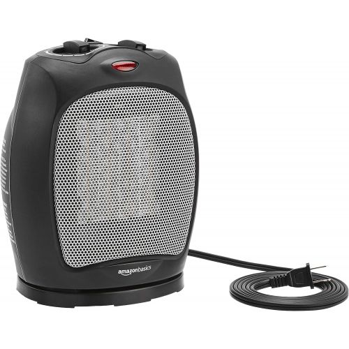  Amazon Basics 1500W Oscillating Ceramic Heater with Adjustable Thermostat, Black & 500-Watt Ceramic Small Space Personal Mini Heater - Black