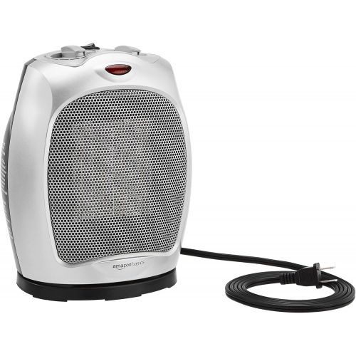  Amazon Basics 1500W Oscillating Ceramic Heater with Adjustable Thermostat, Silver & 500-Watt Ceramic Small Space Personal Mini Heater - White