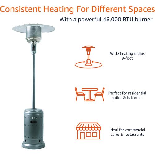  Amazon Basics 46,000 BTU Outdoor Propane Patio Heater with Wheels, Commercial & Residential - Slate Gray