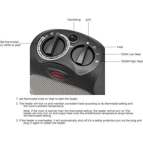  Amazon Basics 1500W Oscillating Ceramic Heater with Adjustable Thermostat, Black