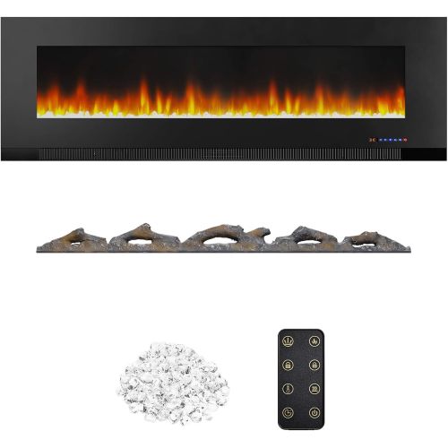  Amazon Basics Wall-Mounted Recessed Electric Fireplace - 60-Inch, Black